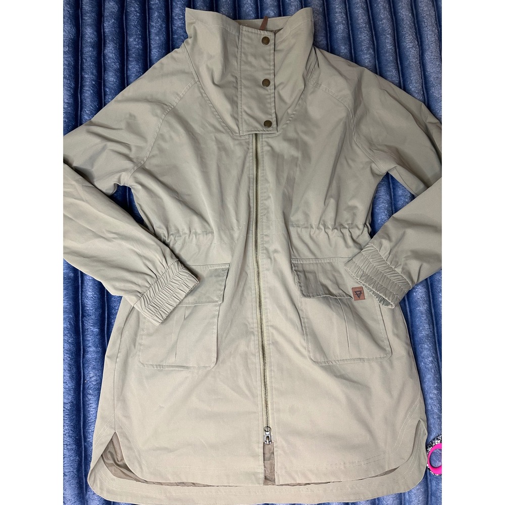 LIV Outdoor Womens Tan Utility Jacket Longline Cinch Waist Cargo Pockets Medium